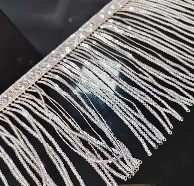 14cm Long Tassel Sequins Lace Fringe Trim Sewing Performance For Latin Dresses Fringes