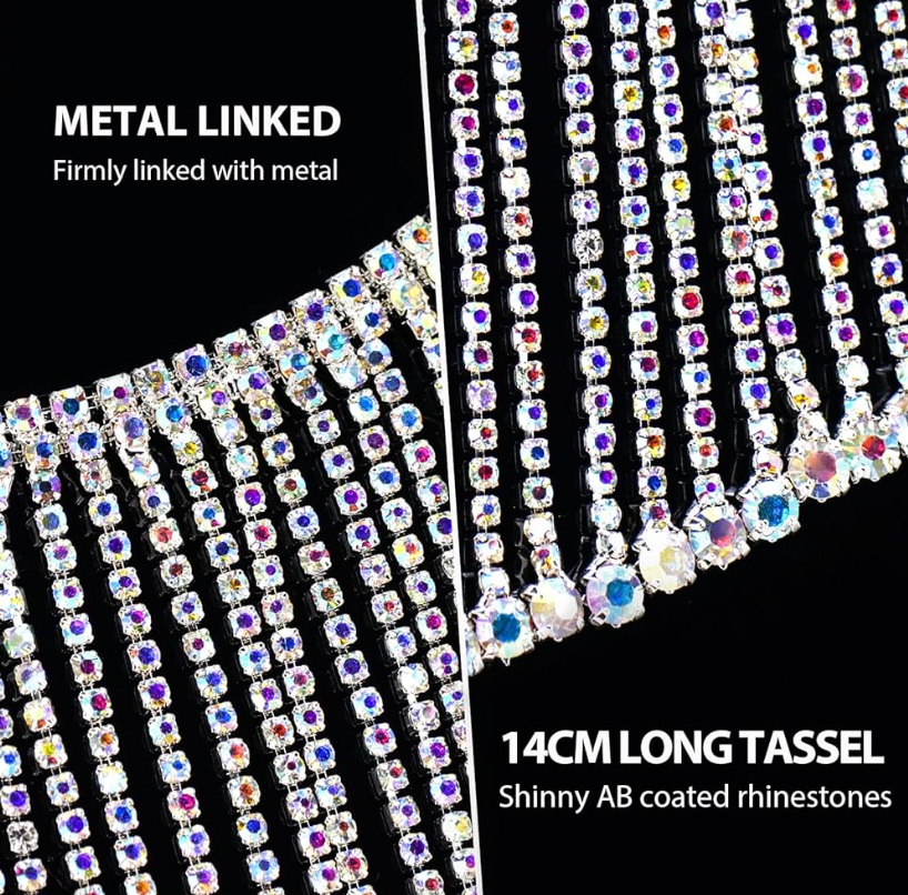 Long Tassel Rhinestone Crystal Tassel Chain Fringe Trim for Crafts