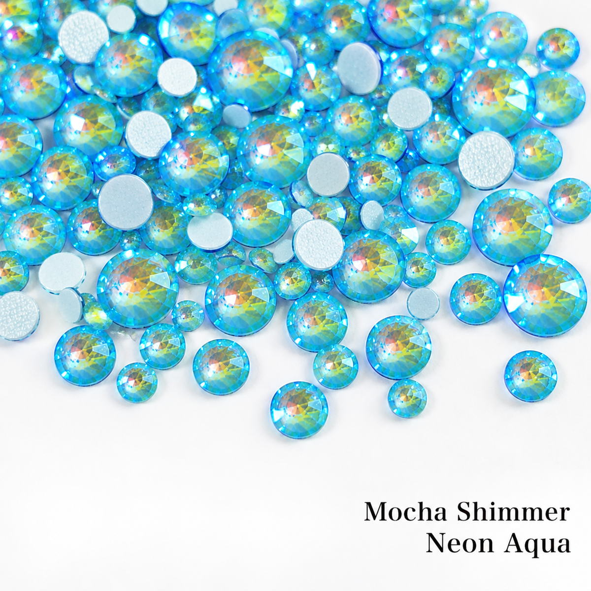Glower® Mocha Shimmer Neon Aqua Premium Hotfix Rhinestone Flat Back