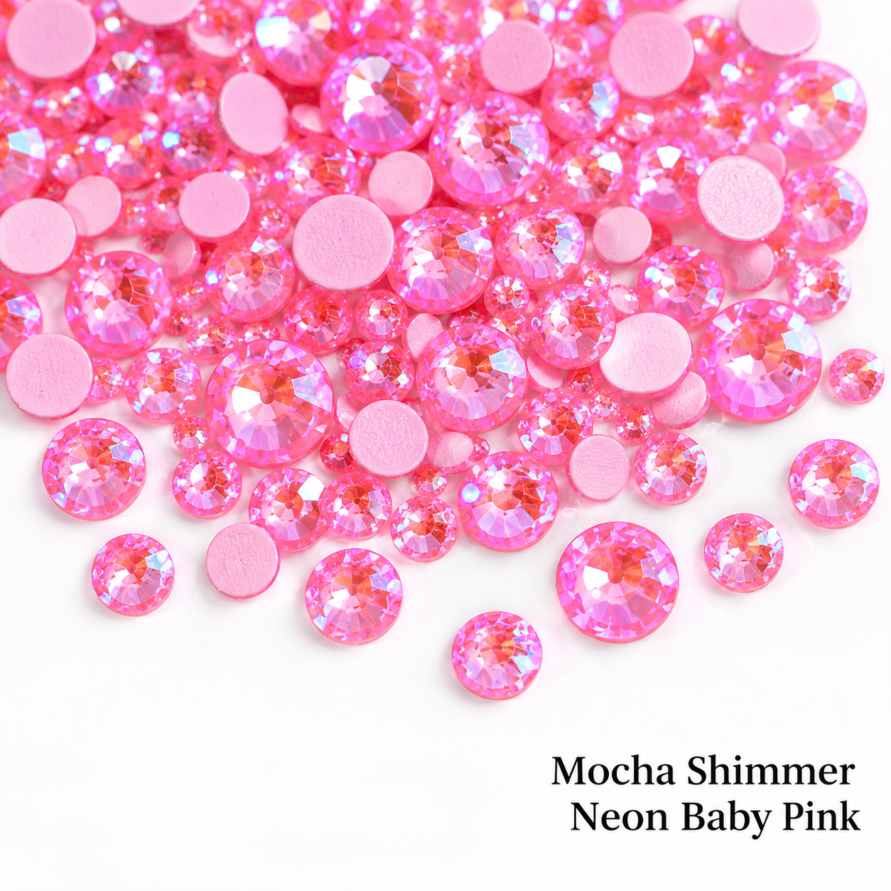 Glower® Mocha Shimmer Neon Baby Pink Premium Hotfix Rhinestone Flat Back