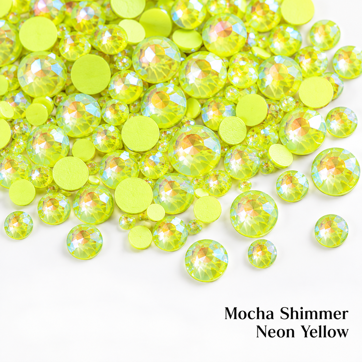 Glower® Mocha Shimmer Neon Yellow Premium Hotfix Rhinestone Flat Back