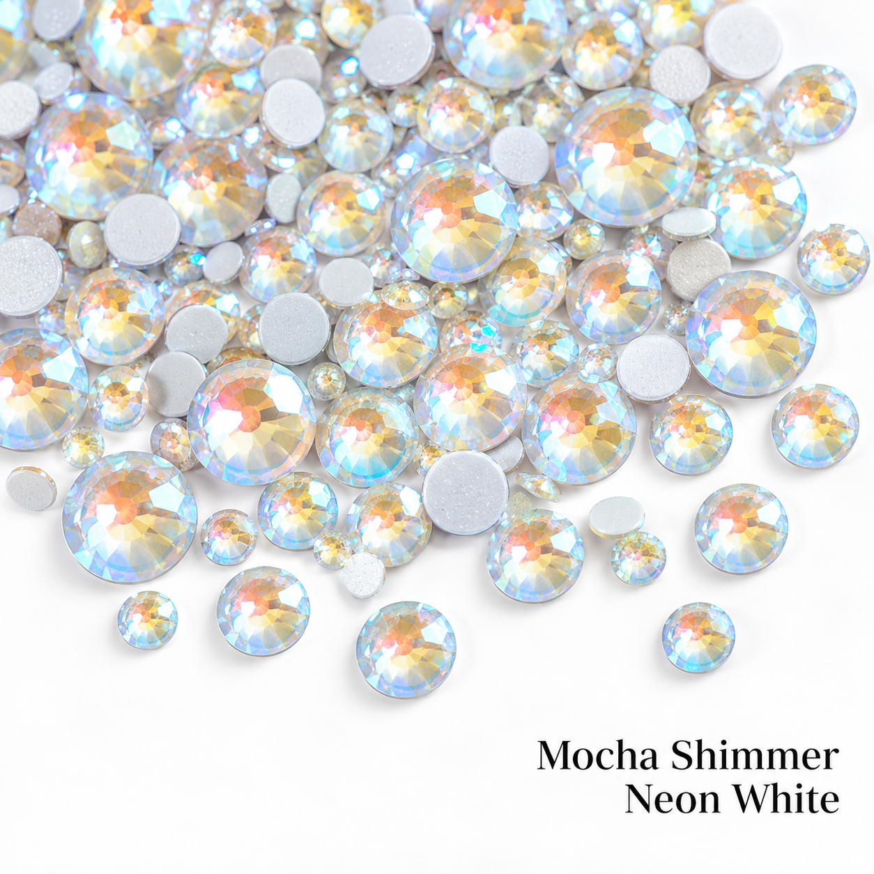 Glower® Mocha Shimmer Neon White Premium Hotfix Rhinestone Flat Back