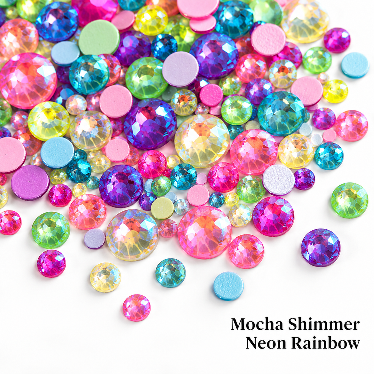 Glower® Mocha Shimmer Neon Rainbow Premium Hotfix Rhinestone Flat Back