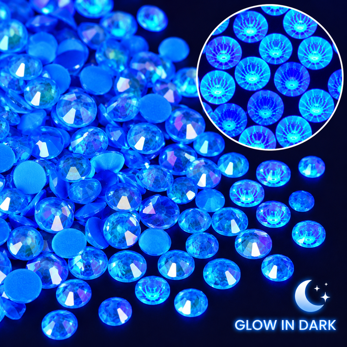 Sapphire Luminous Glow in Dark Glass Rhinestone No-Hotfix AAA Grade