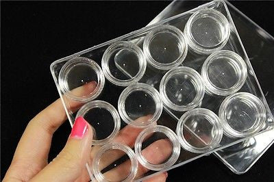 Box of 12 Containers for rhinestones, Empty Plastic Bottle Set