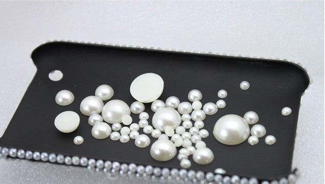 WHITE AND IVORY FLAT BACKED HALF PEARLS NO-HOTFIX