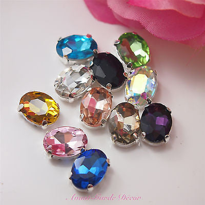 5pcs 10x14mm Oval Coloured Beveled Glass Sewing Rhinestones Crystal Decoration