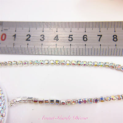 AB Crystal SILVER 1mtr Rhinestone Chain Diamante Crystal Craft Decoration