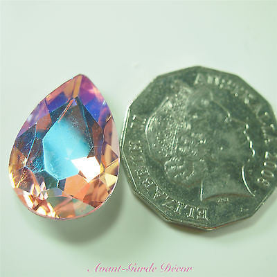 5pcs ABPink Diamante Teardrop Rivoli Beveled Glass Rhinestone Crystal