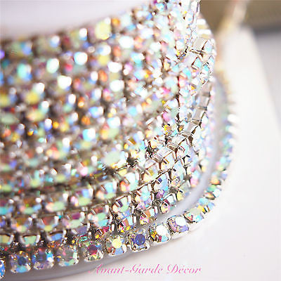 AB Crystal SILVER 1mtr Rhinestone Chain Diamante Crystal Craft Decoration