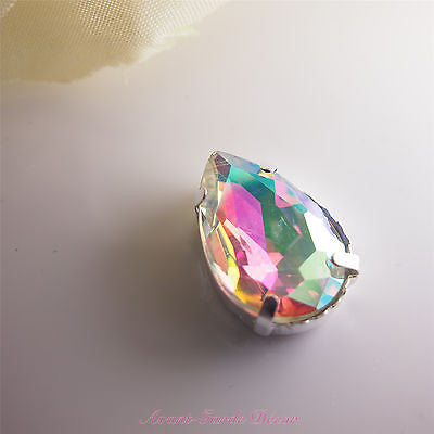 5pcs 13x18mm Teardrop Color Beveled Glass Sewing Rhinestones