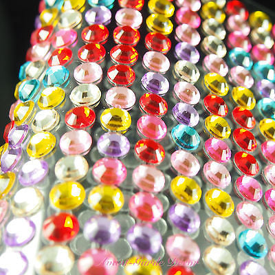 504pcs X 6mm Rainbow Rhinestone Gems Self Adhesive Stick on Crystals