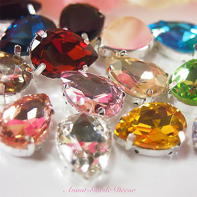 5pcs 13x18mm Teardrop Color Beveled Glass Sewing Rhinestones
