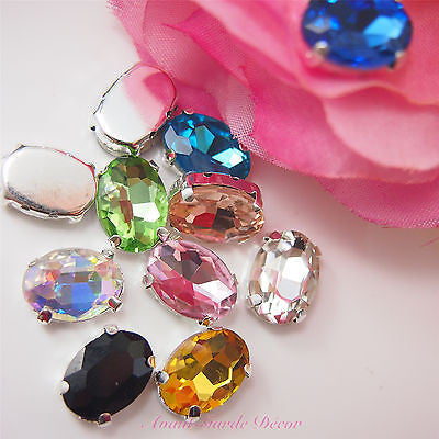 5pcs 10x14mm Oval Coloured Beveled Glass Sewing Rhinestones Crystal Decoration