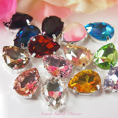 5pcs 13x18mm Teardrop Color Beveled Glass Sewing Rhinestones