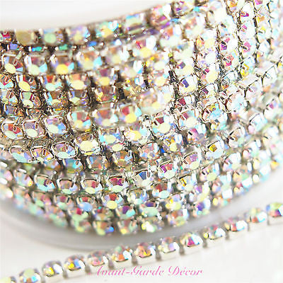 AB Crystal SILVER 1mtr Rhinestone Chain Diamante Crystal Craft Decoration