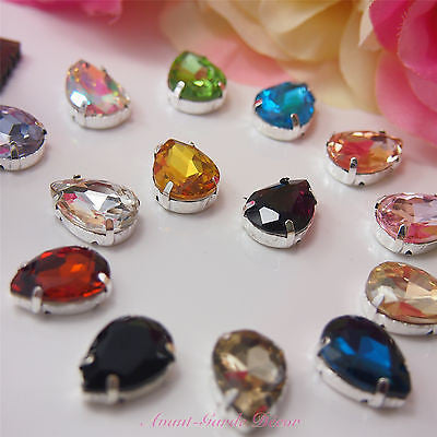 5pcs 13x18mm Teardrop Color Beveled Glass Sewing Rhinestones
