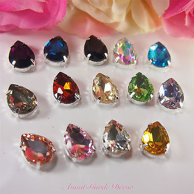5pcs 13x18mm Teardrop Color Beveled Glass Sewing Rhinestones