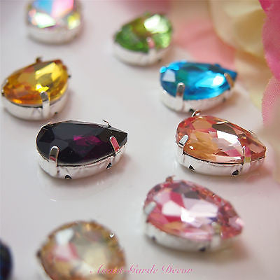 5pcs 13x18mm Teardrop Color Beveled Glass Sewing Rhinestones