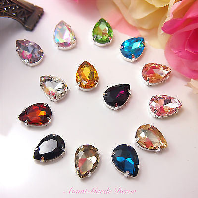 5pcs 13x18mm Teardrop Color Beveled Glass Sewing Rhinestones