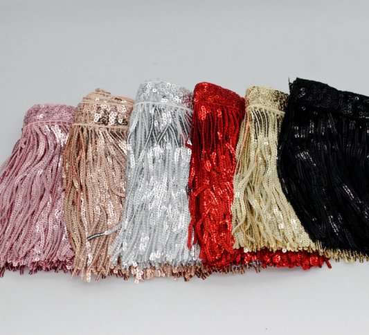 14cm Long Tassel Sequins Lace Fringe Trim Sewing Performance For Latin Dresses Fringes