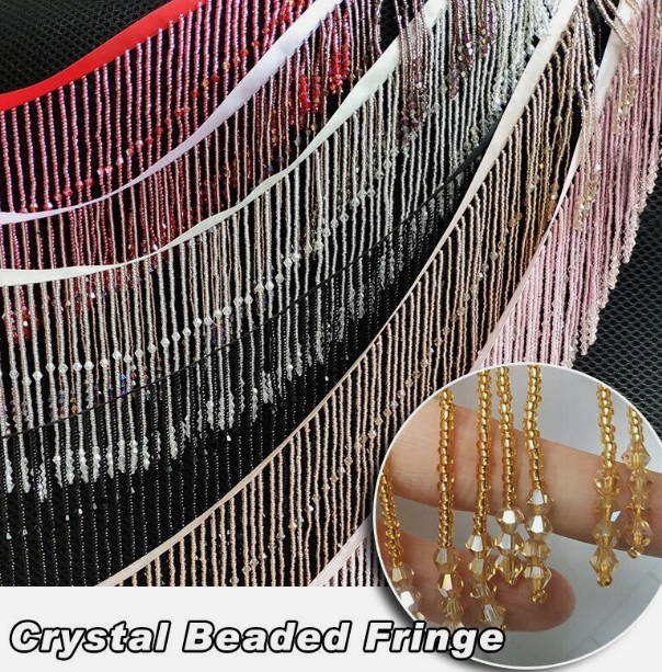 Dangling Beaded Trim Tassel Crystal Fringe Lace Trim