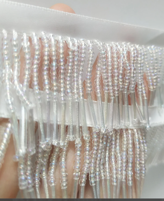 4cm Dangling Beaded Trim Tassel Crystal Fringe Lace Trim