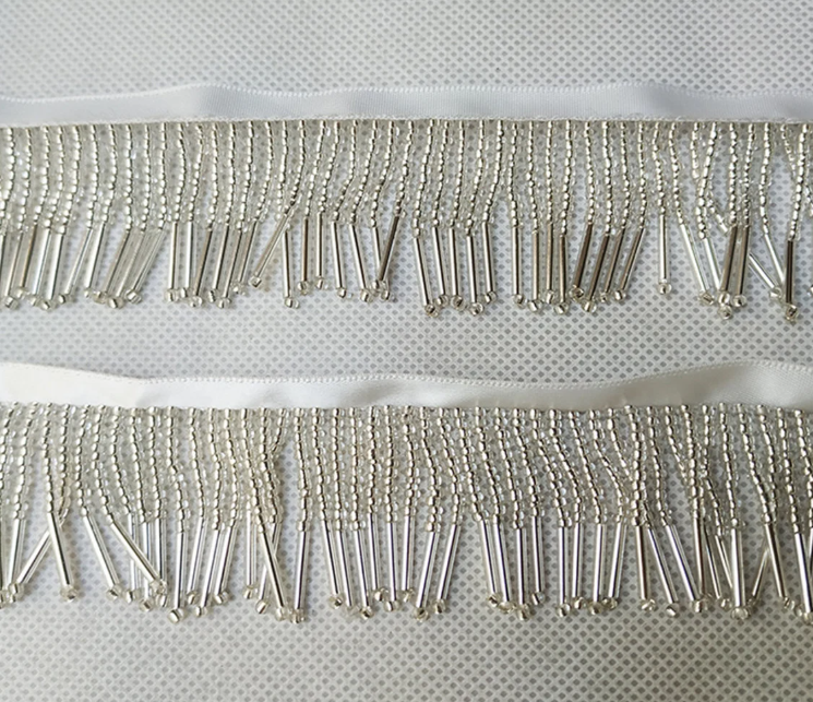 4cm Dangling Beaded Trim Tassel Crystal Fringe Lace Trim