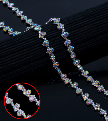 Rhinestone Chain Crystal Trimming Shiny Sew On Applique Costume Craft