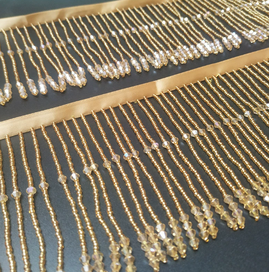Dangling Beaded Trim Tassel Crystal Fringe Lace Trim