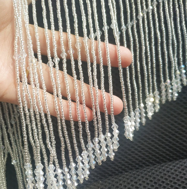 Dangling Beaded Trim Tassel Crystal Fringe Lace Trim