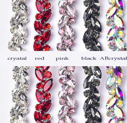 Marquise Rhinestone Chain Crystal Trimming Shiny Sew On Applique Costume Craft