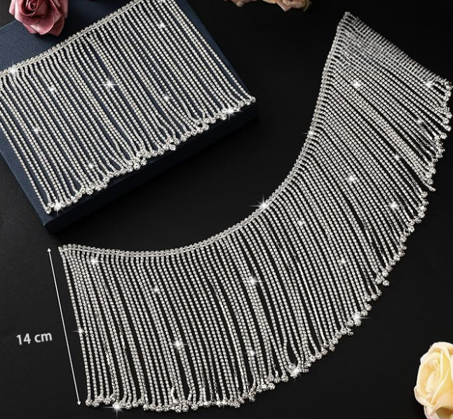 Long Tassel Rhinestone Crystal Tassel Chain Fringe Trim for Crafts