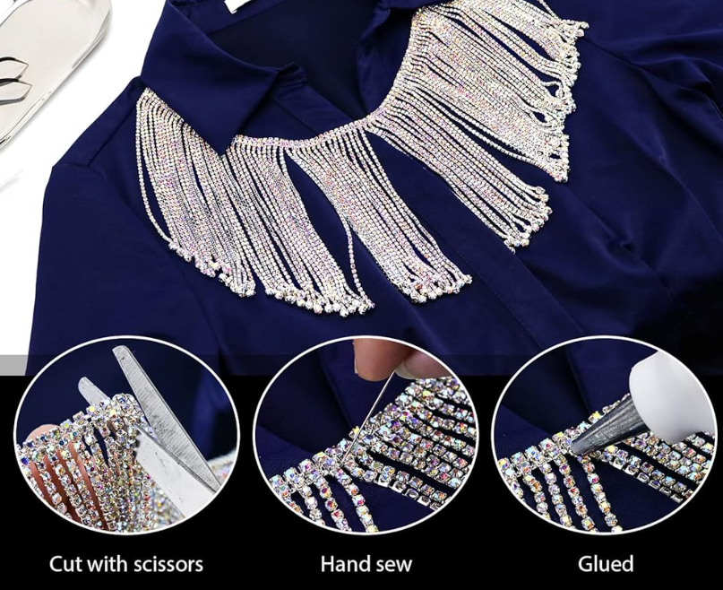 Long Tassel Rhinestone Crystal Tassel Chain Fringe Trim for Crafts