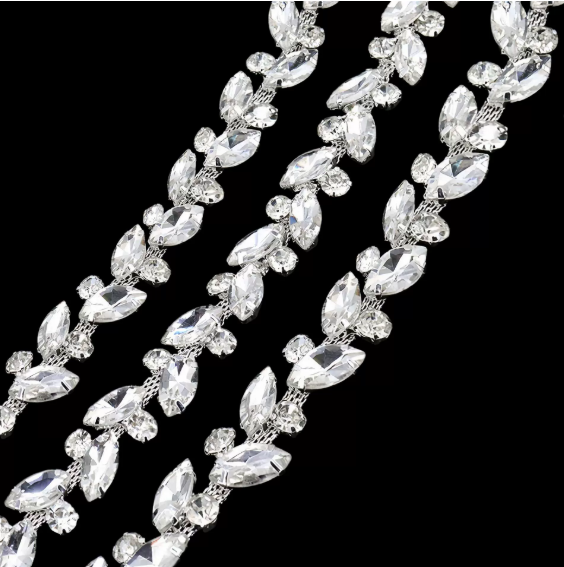 Marquise Rhinestone Chain Crystal Trimming Shiny Sew On Applique Costume Craft