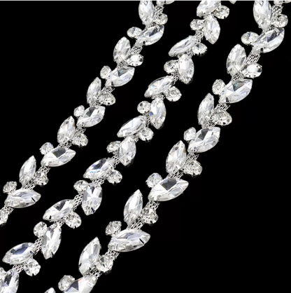Marquise Rhinestone Chain Crystal Trimming Shiny Sew On Applique Costume Craft