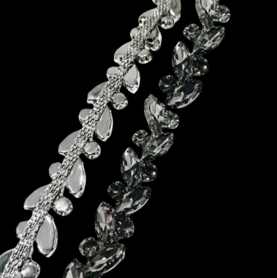 Marquise Rhinestone Chain Crystal Trimming Shiny Sew On Applique Costume Craft