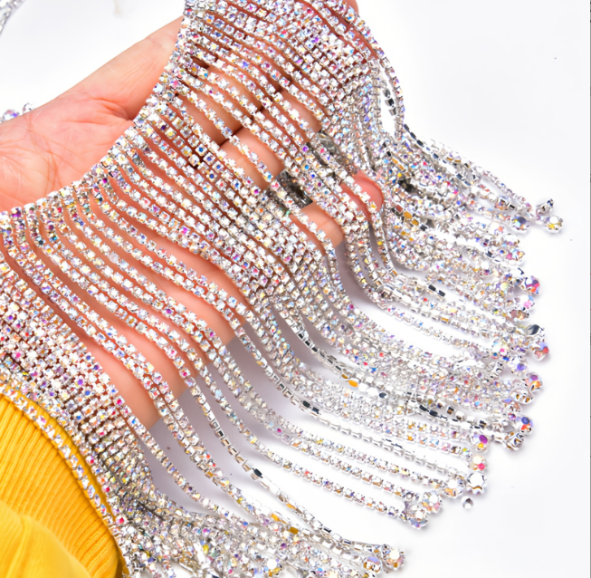 Long Tassel Rhinestone Crystal Tassel Chain Fringe Trim for Crafts