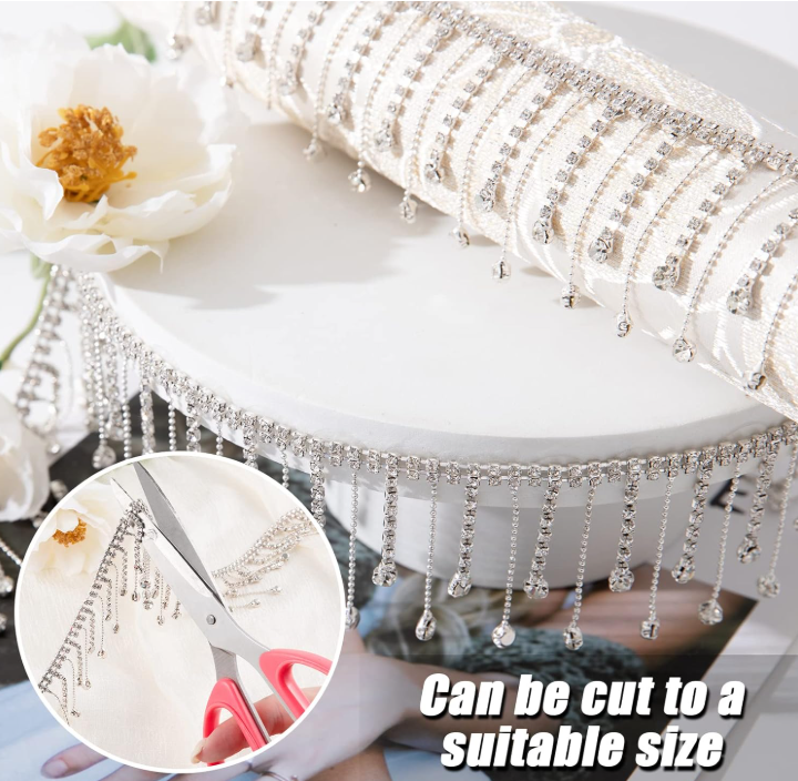 Rhinestone Ribbon Tassel Crystal Chain Fringe Trim for Crafts