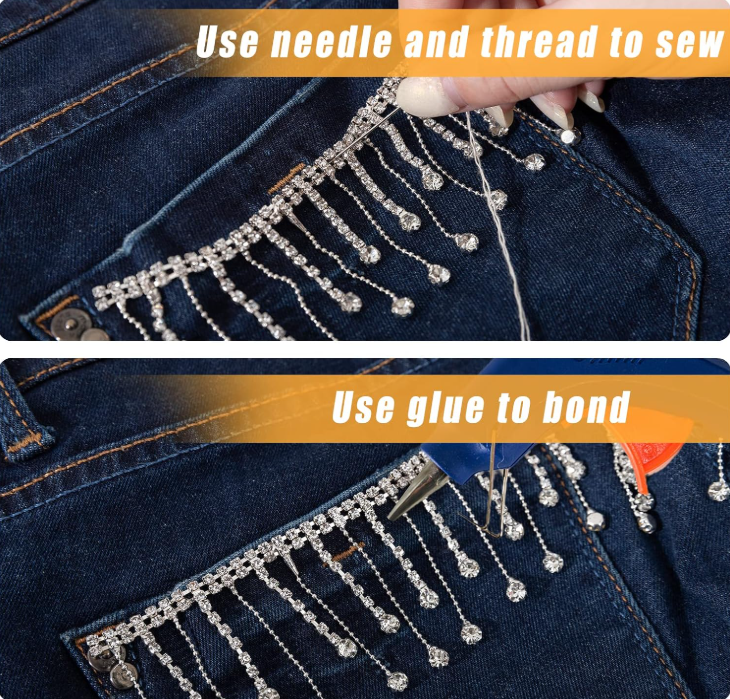 Rhinestone Ribbon Tassel Crystal Chain Fringe Trim for Crafts
