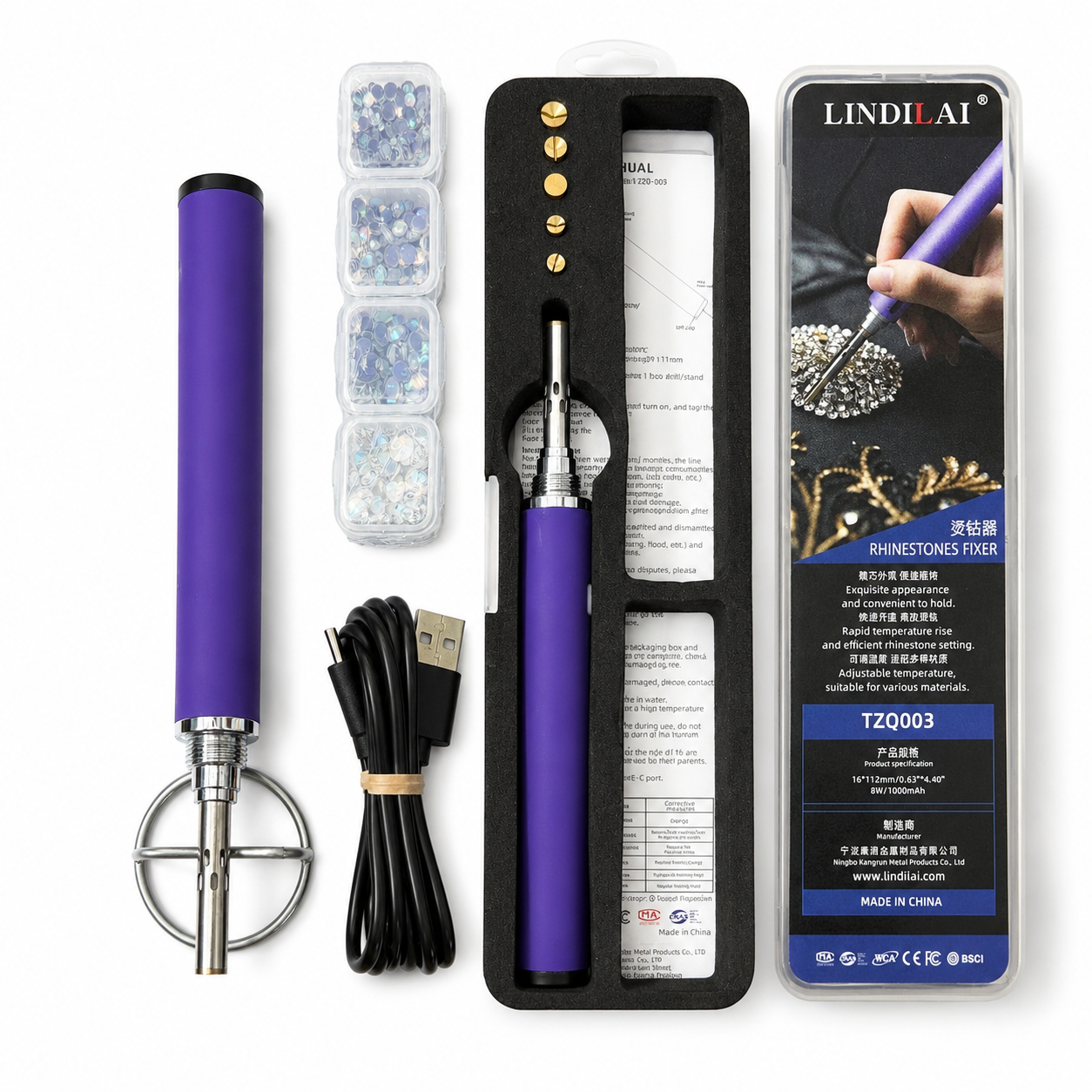 Portable USB-C Powered Hotfix Rhinestone Applicator Pen Kit