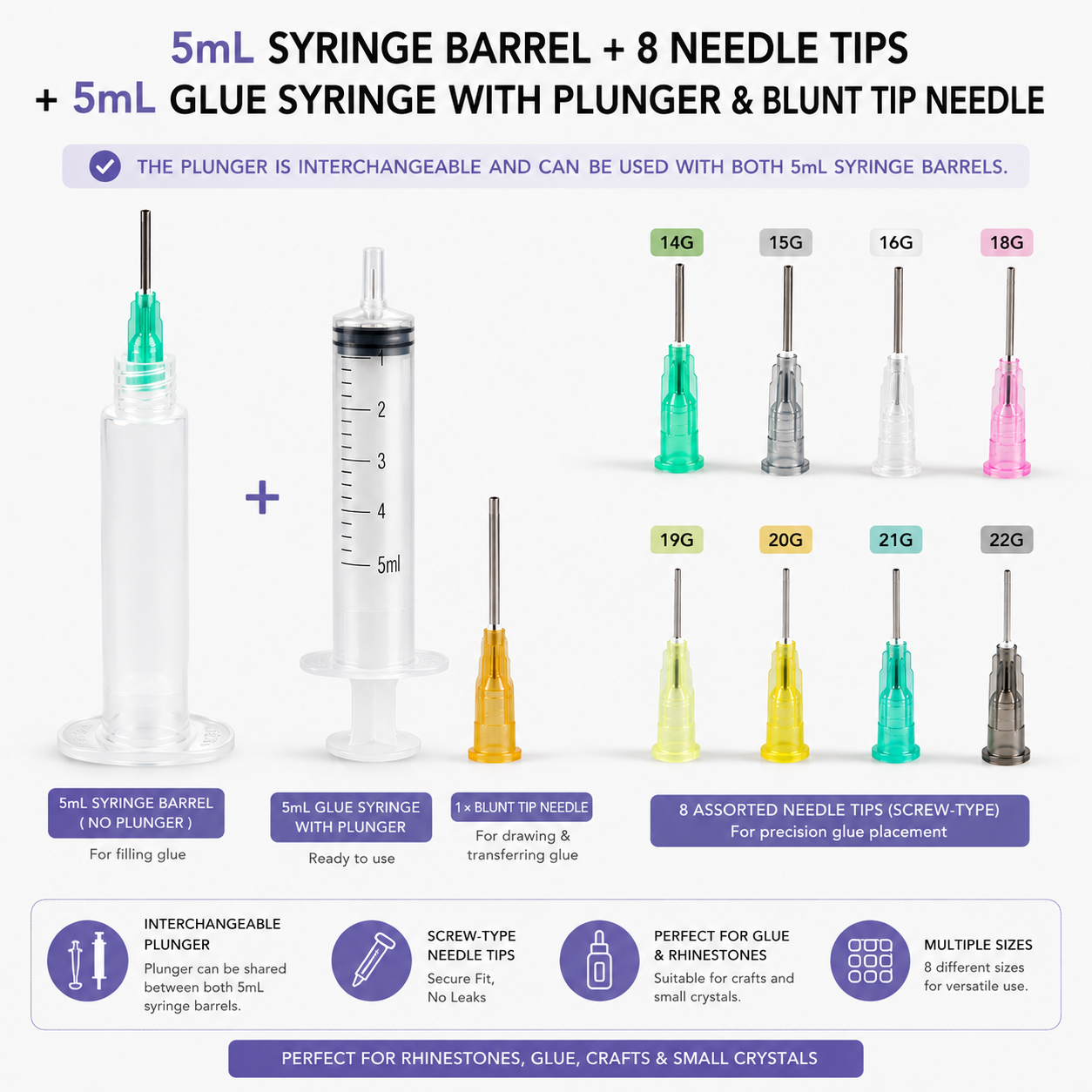 5ml Glue Syringe & Precision Needle Tip Kit Set for Rhinestone Application