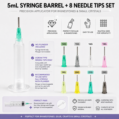5ml Glue Syringe & Precision Needle Tip Kit Set for Rhinestone Application