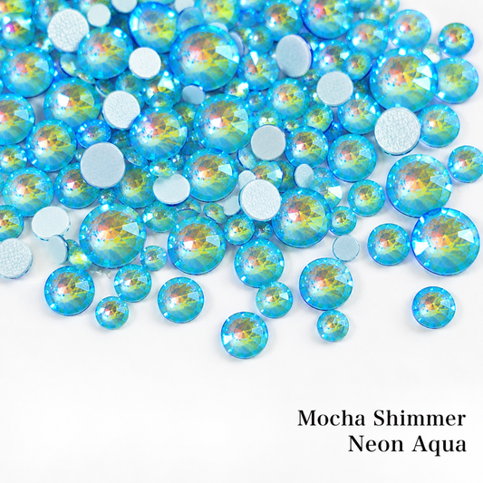 Glower® Mocha Shimmer Neon Aqua Premium Hotfix Rhinestone Flat Back