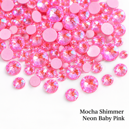Glower® Mocha Shimmer Neon Baby Pink Premium Hotfix Rhinestone Flat Back
