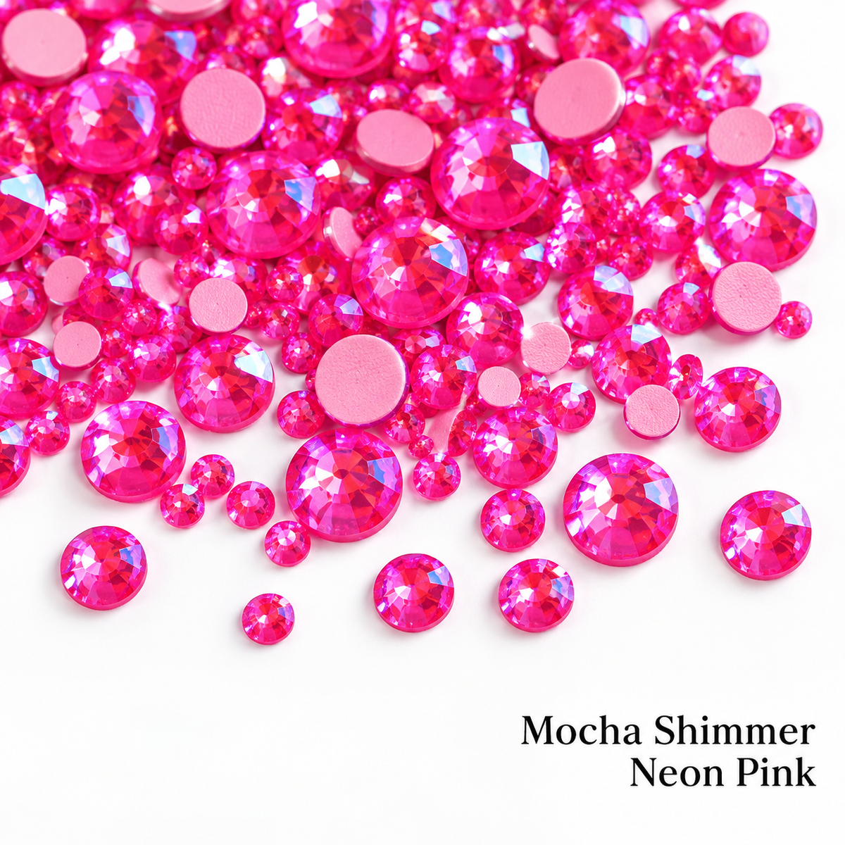 Glower® Mocha Shimmer Neon Pink Premium Hotfix Rhinestone Flat Back