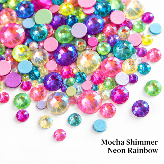 Glower® Mocha Shimmer Neon Rainbow Premium Hotfix Rhinestone Flat Back