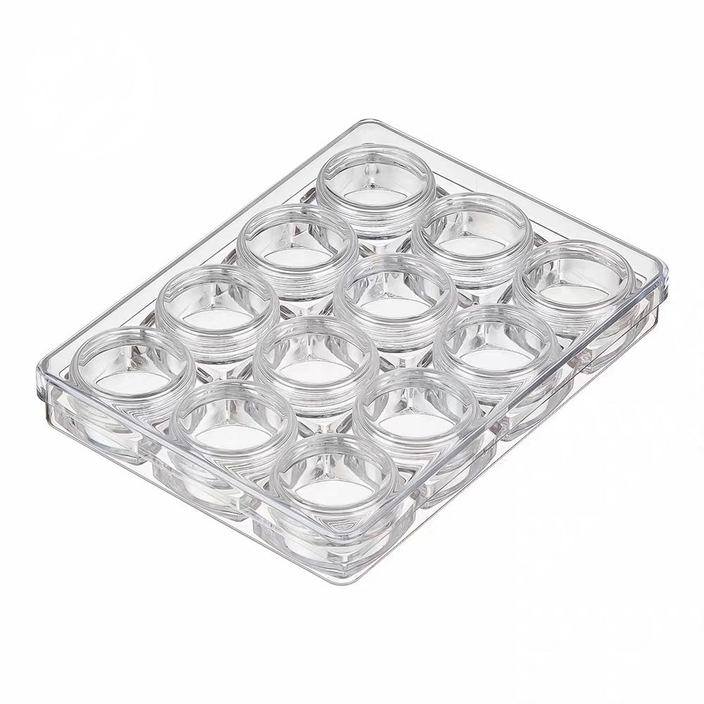 Box of 12 Containers for rhinestones, Empty Plastic Bottle Set