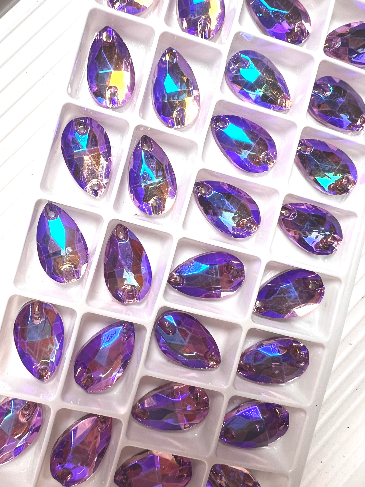 Assorted Aurora Borealis (AB) Tear-Drop Sew-on Flat Back Crystal