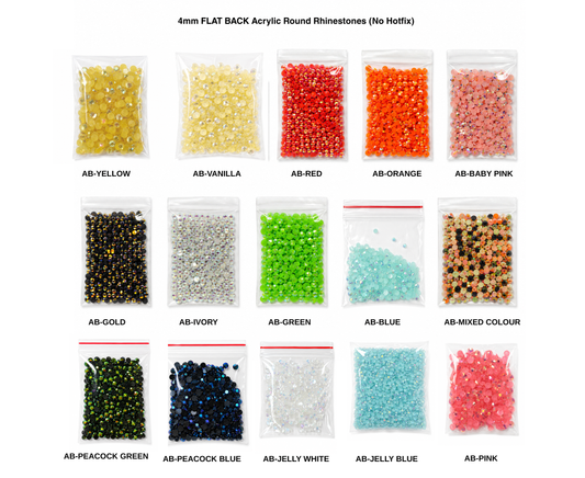4mm AB FLAT BACK ACRYLIC ROUND RHINESTONES (No Hotfix)